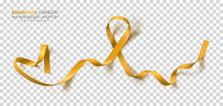 Childhood Cancer Awareness Month. Gold Color Ribbon Isolated On Transparent Background. Vector Design Template For Poster. Illustration.のイラスト素材