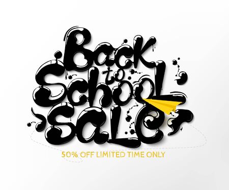 Ink flowing in lettering form Back to school. Sale. Lettering for banners, posters, flyers. Creative sketch design advertising. Vector Illustrationのイラスト素材