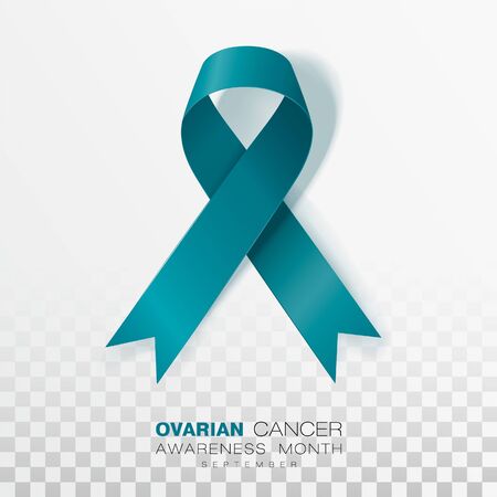 Ovarian Cancer Awareness Month. Teal Color Ribbon Isolated On Transparent Background. Vector Design Template For Poster. Illustration.のイラスト素材