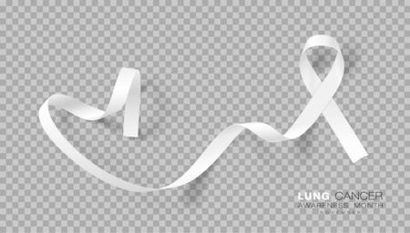 Lung Cancer Awareness Month. White Color Ribbon Isolated On Transparent Background. Vector Design Template For Poster. Illustration.のイラスト素材