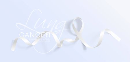 Lung Cancer Awareness Calligraphy Poster Design. Realistic White Ribbon. November is Cancer Awareness Month. Vector Illustrationのイラスト素材