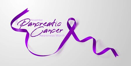 Pancreatic Cancer Awareness Calligraphy Poster Design. Realistic Purple Ribbon. November is Cancer Awareness Month. Vector Illustrationのイラスト素材