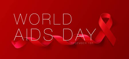World Aids Day concept. Aids Awareness. Realistic Red Ribbon. Calligraphy Poster Design. Vector illustrationのイラスト素材