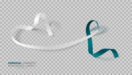 Cervical Cancer Awareness Month. Teal And White Ribbon Isolated On Transparent Background. Vector Design Template For Poster. Illustration.のイラスト素材