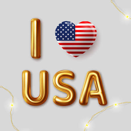 I Love USA. Vector inscription gold letters on a gray backgroundのイラスト素材