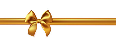 Realistic gold bow and ribbon isolated on whive background.のイラスト素材