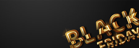Black Friday. Sale. Illustration lettering golden color on dark background.のイラスト素材