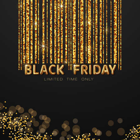 Black Friday. Lettering golden glossy color, with present barcodeのイラスト素材