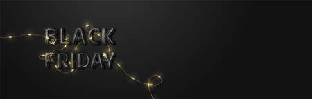 Black Friday. Logo in black glossy color with LED garland enveloping lettersのイラスト素材