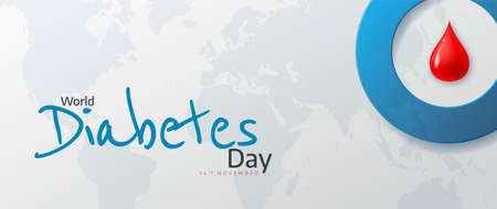 World Diabetes Day. November 14th. Poster with a drop of blood in a blue circle symbol of Diabetes day.のイラスト素材