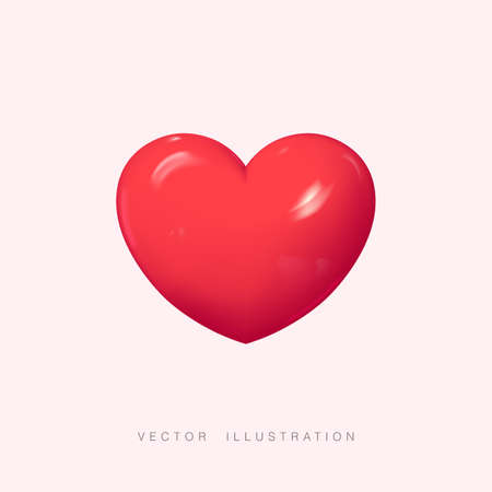 Plastic Red Heart Render. Realistic 3d design icon heart symbol love. straight view. vector illustrationのイラスト素材