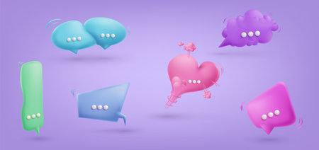 Set of 3d realistic speech bubbles. Cartoon speech bubblebox. Chatting box, message box, web. Vector