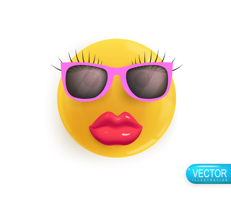 Emoji face. Realistic 3d design. Emoticon yellow glossy color. Icon in plastic cartoon styleのイラスト素材