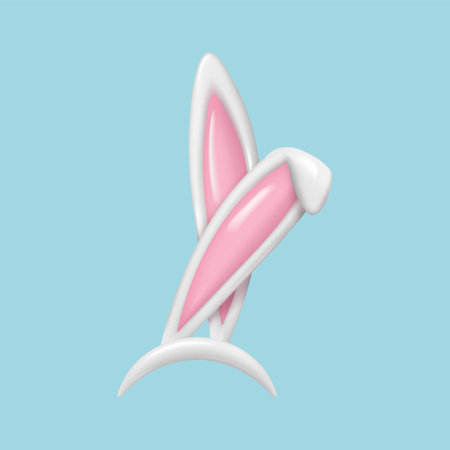 3d realistic easter bunny ears isolated. White hare ears. Funny rabbit ears band for costume design vector illustration of easter rabbit or bunnyのイラスト素材