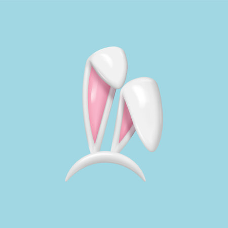 3d Easter bunny ears isolated. render white hare ears . Funny 3d cartoon rabbit ears band for costume design vector illustration of easter rabbit or bunnyのイラスト素材