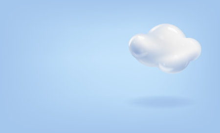 3d cloud on a blue background. Composition with plastic 3d cloud with empty space nearby. Place for text. Vector illustrationのイラスト素材