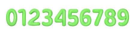 3d realistic green numbers from 0 to 9. Collection of 3d plastic voluminous numbers. Vector render...