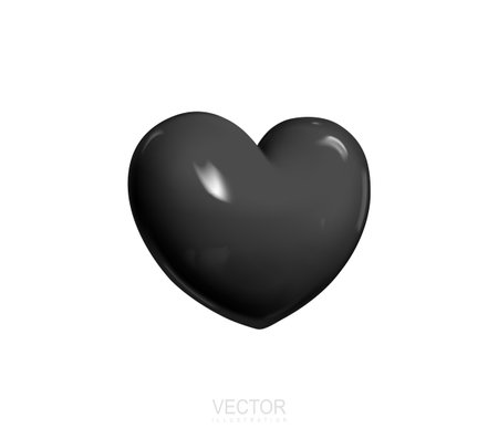 Black heart. Realistic 3d design icon black heart symbol love. Vector illustrationのイラスト素材