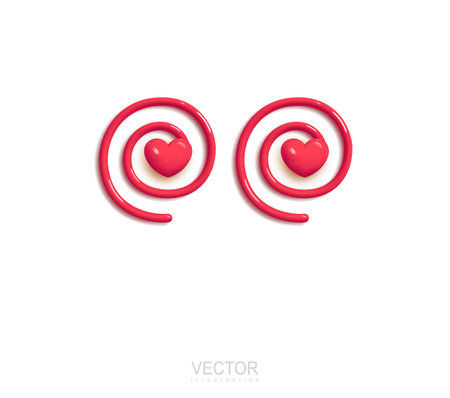 Red spiral with a heart in the center. Sriral with a heart for loving eyes. Realistic 3d design cartoon style. Vector illustrationのイラスト素材