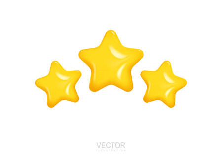 Two glossy yellow stars on a white background. Realistic 3d design. Vector illustrationのイラスト素材