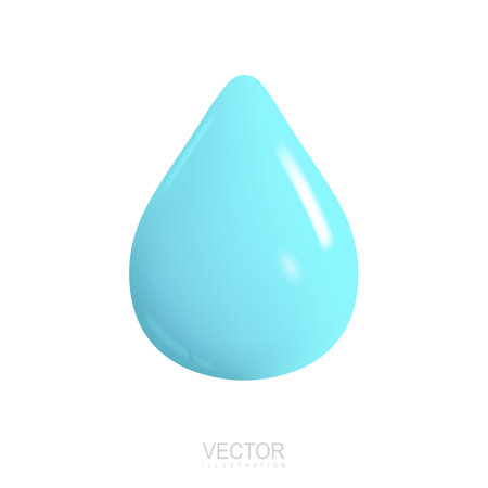 3d water drop isolated on white background. Realistic vector illustrationのイラスト素材