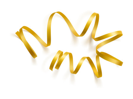 Gold satin ribbon isolated on white background. Vector illustration of curved tape.のイラスト素材