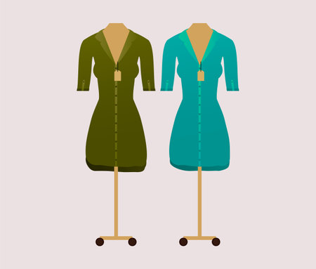 Dresses on a mannequin on a gray background. Flat. Vector illustration.のイラスト素材