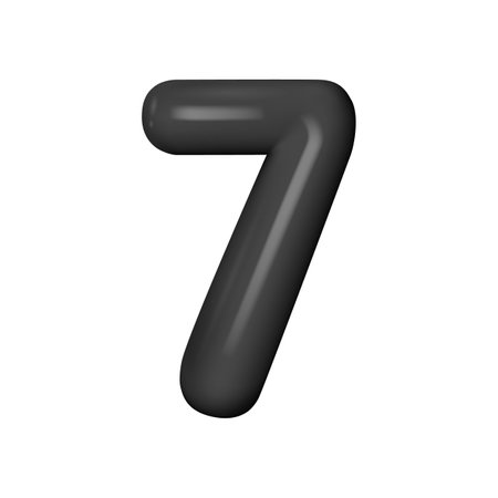 3D black number 7. Black realistic plastic number with highlights. Vector illustrationのイラスト素材
