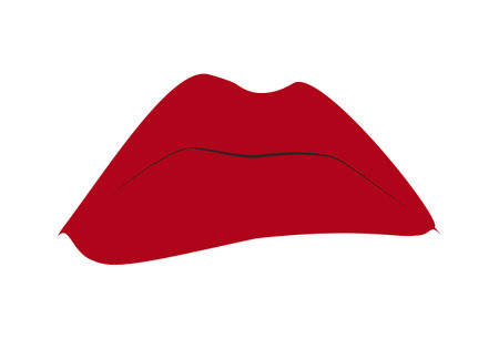 Sad downturned red lips of a girl. Facial expression.Vector illustrationのイラスト素材