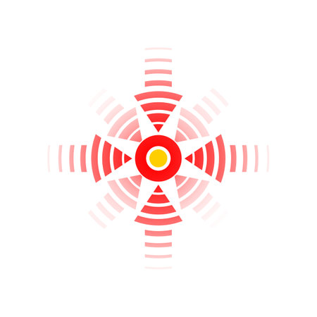 Pain red circle icon or logo for painkiller medicine or vector paint circle pill package design. Vectorのイラスト素材