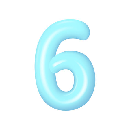 Plastic blue number 6. 3d realistic volumetric number 0 with highlights. Vector illustrationのイラスト素材