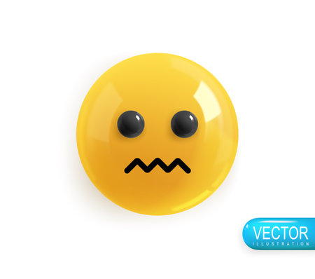 Emoji face upset. Emotion Realistic 3d Render. Icon Smile Emoji. Vector yellow glossy emoticons.のイラスト素材
