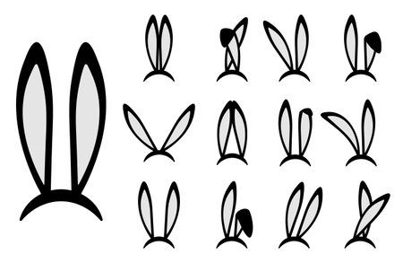 Easter bunny ears icons set. Easter rabbit ears masks collection on head isolated on white background. Vectorのイラスト素材