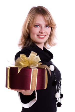 Woman with giftの写真素材