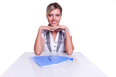Businesswoman sitting with documentsの写真素材