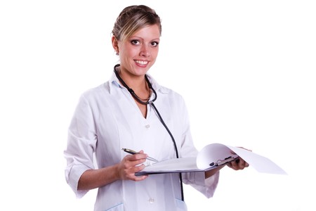 Friendly nurse holding chartの写真素材