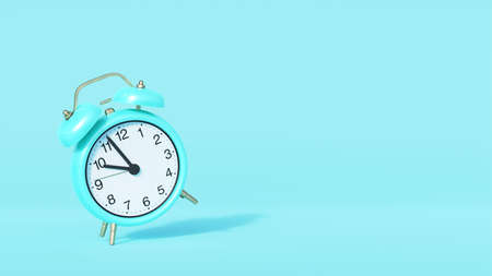 Blue alarm clock on blue empty background. Modern design, 3d rendering. Minimalistic still life. creative layout. concept artの写真素材