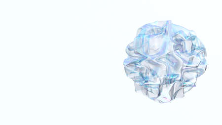 3d render abstract transparent ball of curved wavy spherical biological line shapes in glass, bubble and plastic on white background. Place for text. Advocating for the protection of the environment and ecology of the planetの写真素材