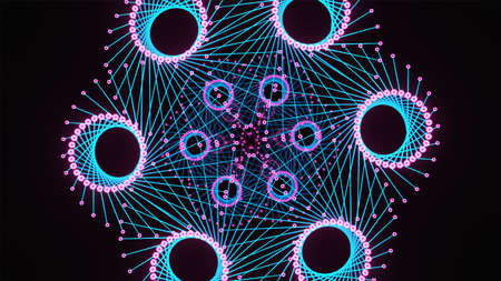 Pink and blue futuristic space particles, neon vj background sci-fi tunnel, space sphere vfx design element. Abstract futuristic lights background animation energy beam power electric magnet vj neonの写真素材