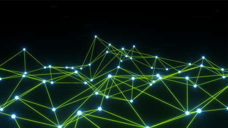Green and blue futuristic space particles, neon black vj background, space sphere vfx design element. Abstract constellations web energy beam power electric magnet vj neonの写真素材