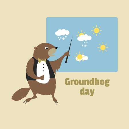 Vector illustration. Greeting card. Groundhog Day. Cartoon character.のイラスト素材