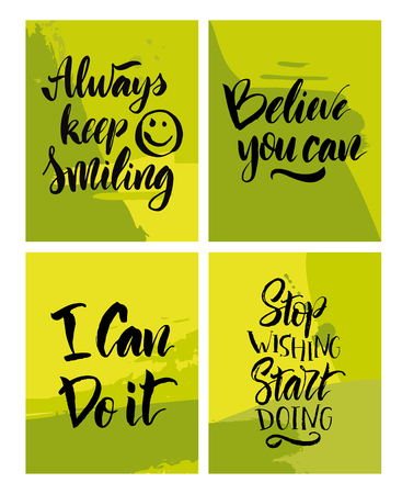 Vector illustration. Lettering. Calligraphy.Set cards with motivational phrases.Hand-drawing effect.のイラスト素材