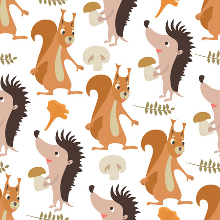 Vector illustration. Seamless pattern with a picture of forest animals. For graphic design.のイラスト素材