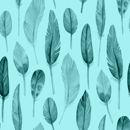 Watercolor seamless pattern with feathers. Boho style. Pattern for wallpaper, fabric, wrapping paper and other.の写真素材