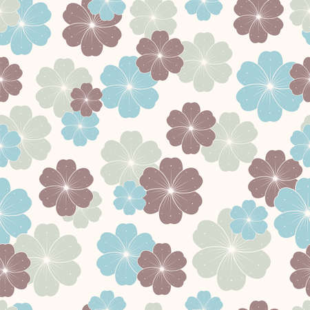 Seamless pattern with abstract flowers. Blue and brown flowers on a beige background. EPS10 vector illustration.のイラスト素材