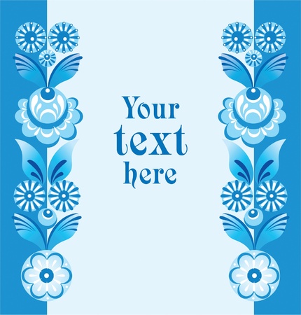 Decorative blue floral blank in folk styleのイラスト素材
