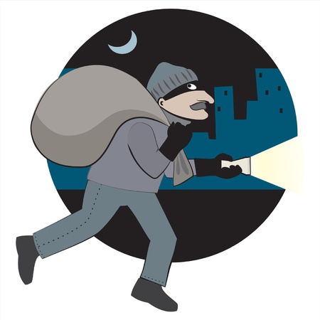 Thief with loot runs through the cityのイラスト素材