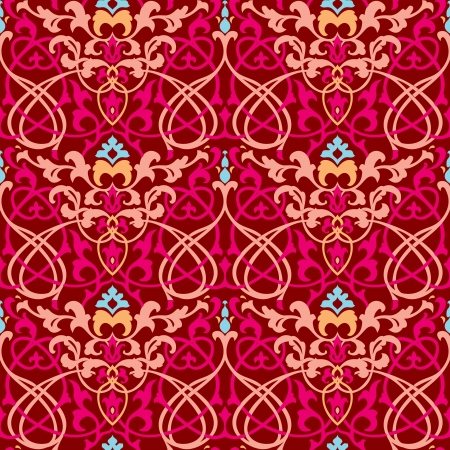 colorful oriental vintage wallpaper red and brown seamless ornamentのイラスト素材