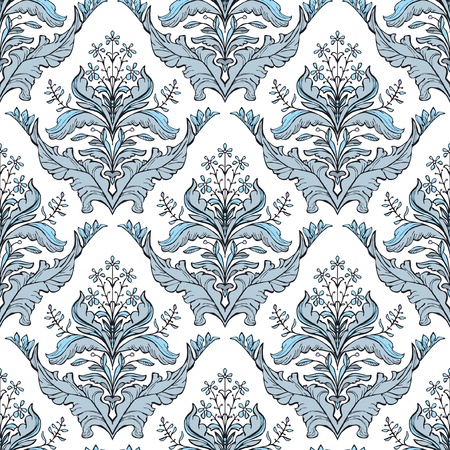 Classic floral damask pattern in blue and whiteのイラスト素材