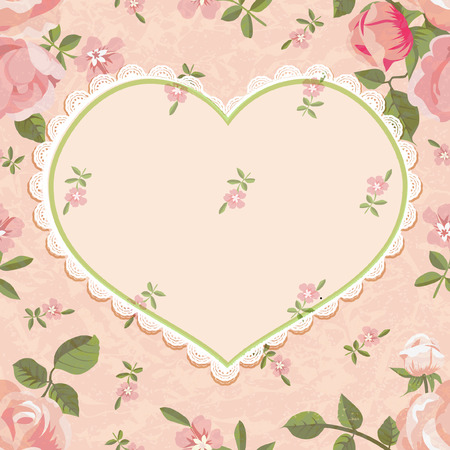 Vintage background with heart and rosesのイラスト素材